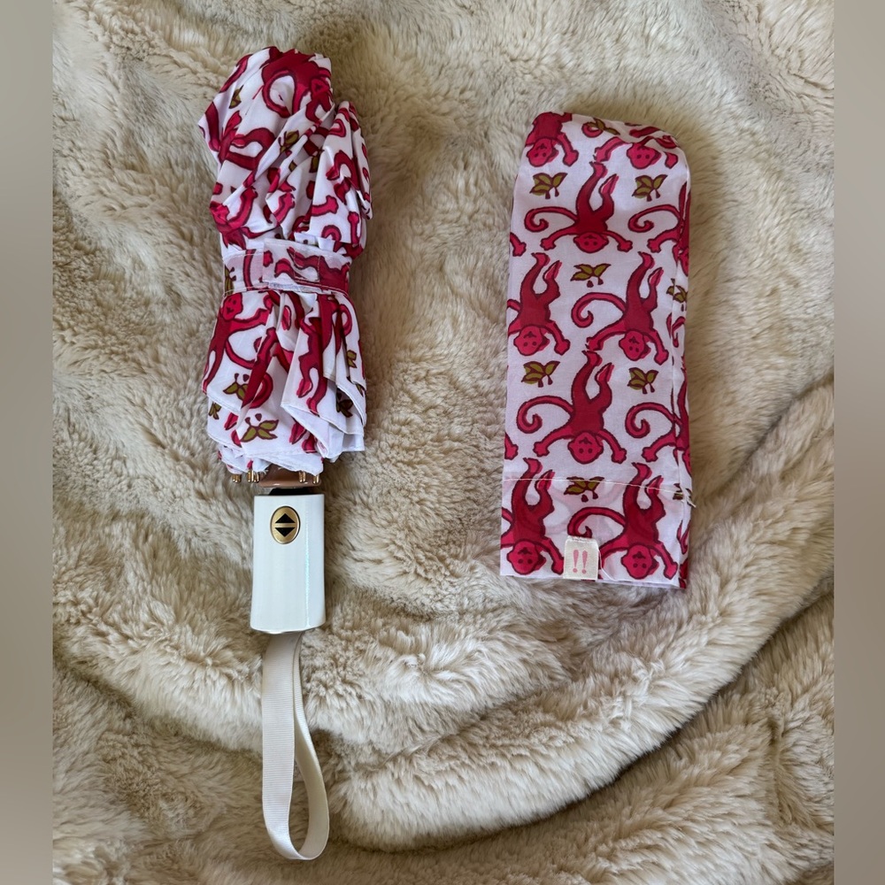 Roller Rabbit Pink Monkey Umbrella with Cover